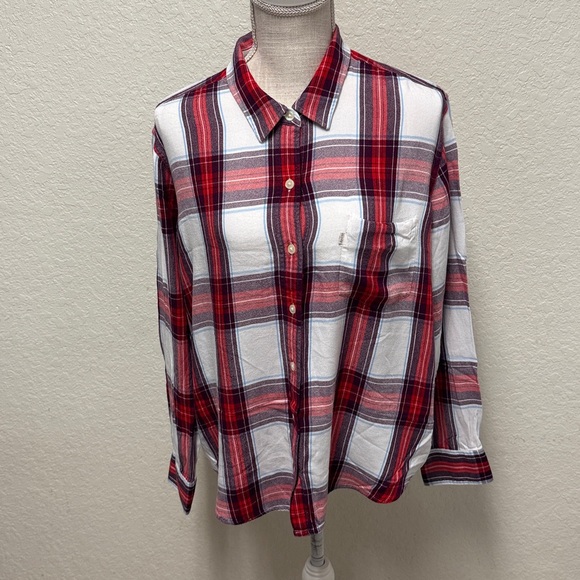 LEVIS Boyfriend Fit Plaid Long Sleeve Button Down Shirt Size XL - Picture 1 of 16